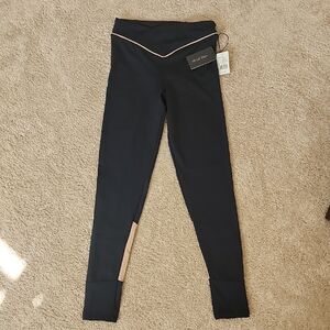 Yoga Black Leggings with Tan Accents